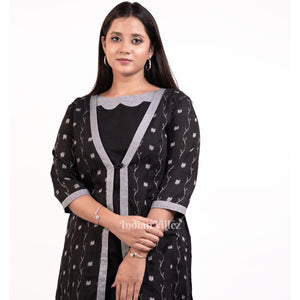 Deep Black Sambalpuri Odisha Ikat Designer Cotton Kurti Set for Women