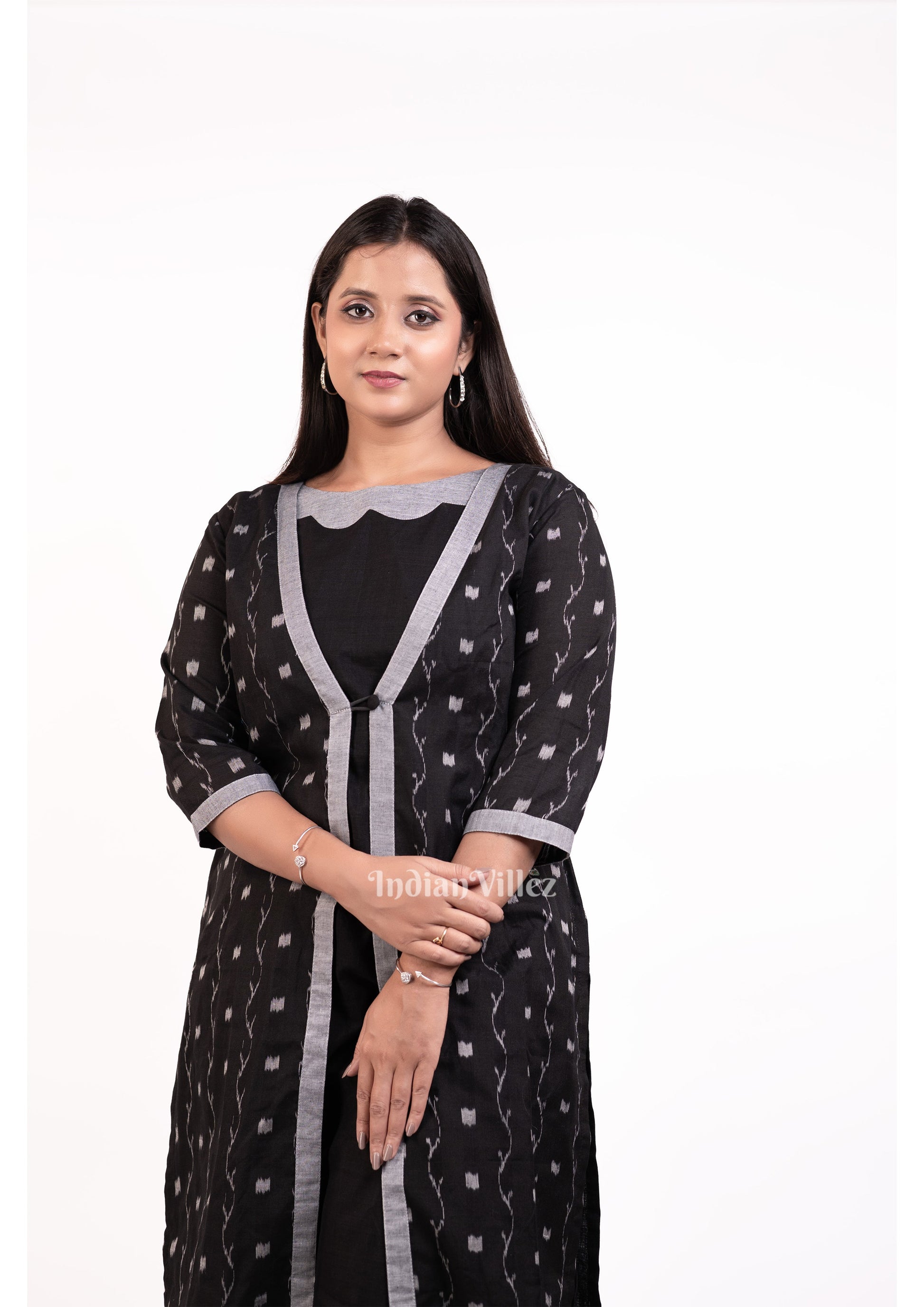 Deep Black Sambalpuri Odisha Ikat Designer Cotton Kurti Set for Women