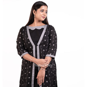 Deep Black Sambalpuri Odisha Ikat Designer Cotton Kurti Set for Women