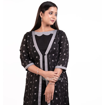 Deep Black Sambalpuri Odisha Ikat Designer Cotton Kurti Set for Women