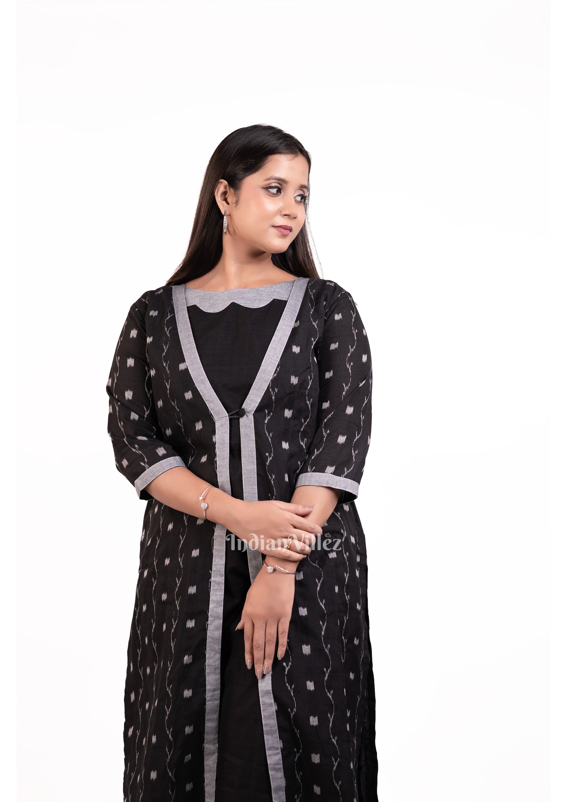 Deep Black Sambalpuri Odisha Ikat Designer Cotton Kurti Set for Women