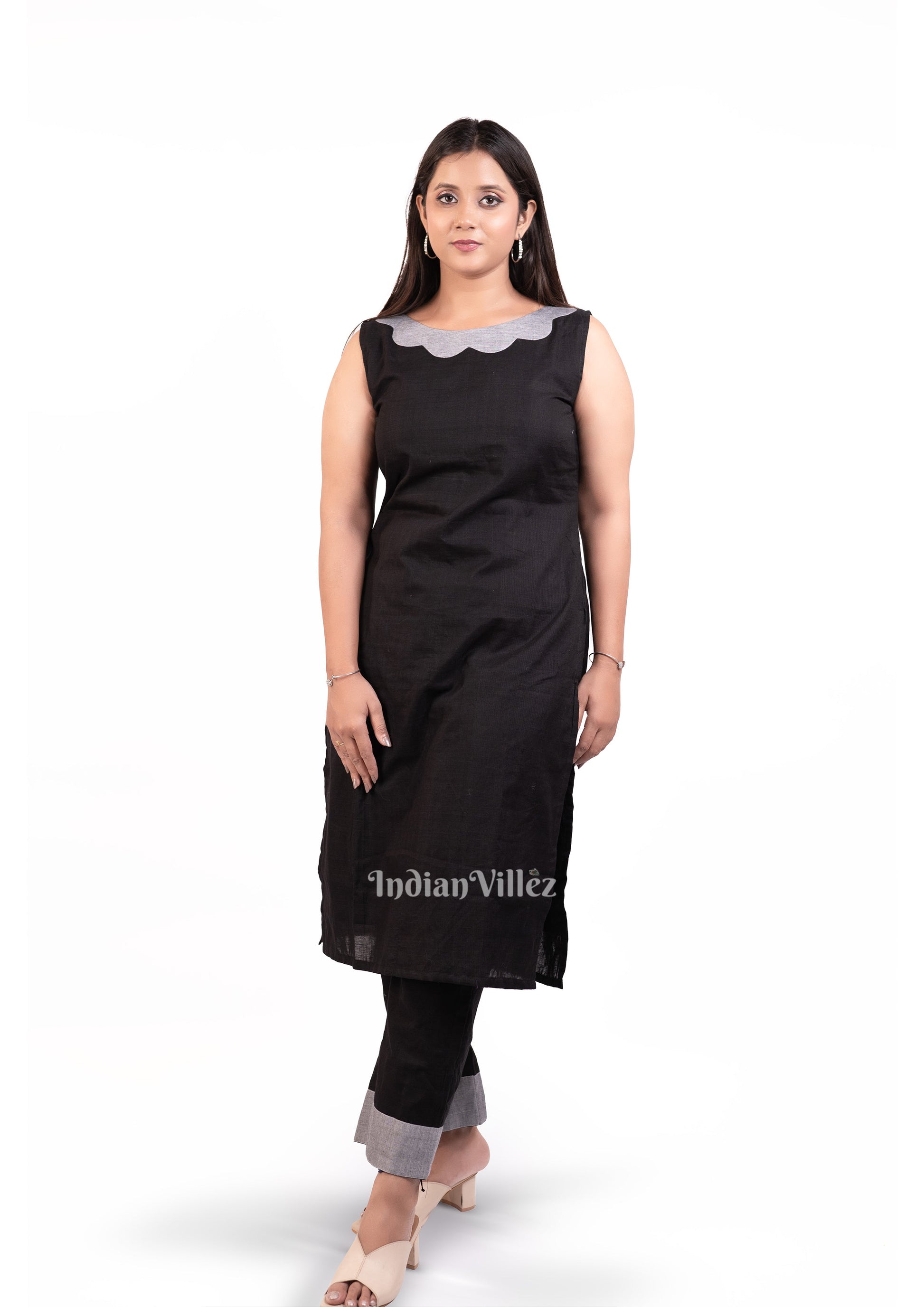 Deep Black Sambalpuri Odisha Ikat Designer Cotton Kurti Set for Women
