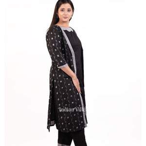 Deep Black Sambalpuri Odisha Ikat Designer Cotton Kurti Set for Women