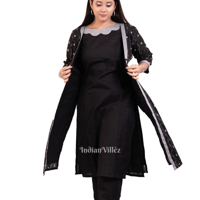 Deep Black Sambalpuri Odisha Ikat Designer Cotton Kurti Set for Women