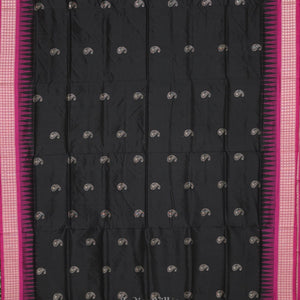 Dark Black Rani Pink Mango with Butta Design Bomkai Sambalpuri Silk Saree