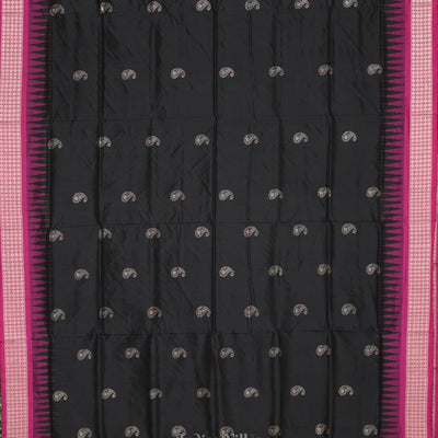 Dark Black Rani Pink Mango with Butta Design Bomkai Sambalpuri Silk Saree
