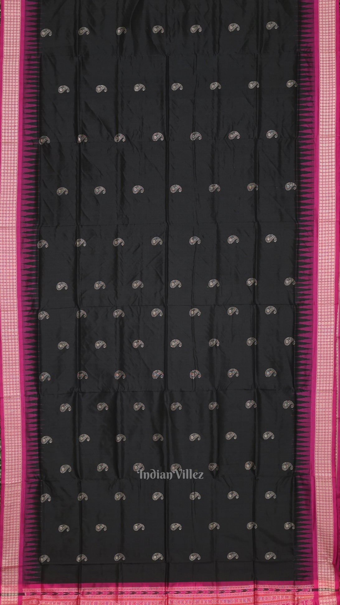 Dark Black Rani Pink Mango with Butta Design Bomkai Sambalpuri Silk Saree