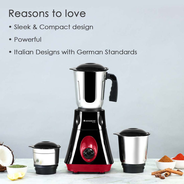 Vietri Mixer Grinder, 550W with 3 Anti-rust Stainless