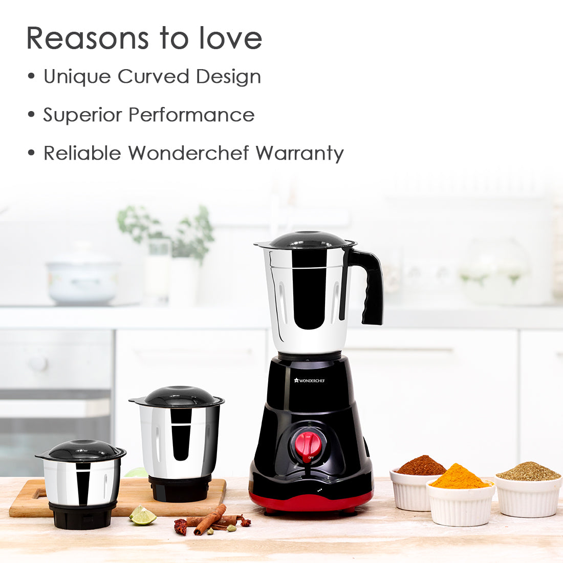 Ruby Mixer Grinder With 3 Jars and Anti-Rust Stainless Steel Blades,