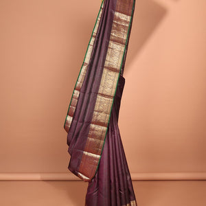 Brown zari checked silk saree, contrast border of kamalam,muthu & manga designs & ogee patterned pallu