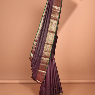 Brown zari checked silk saree, contrast border of kamalam,muthu & manga designs & ogee patterned pallu
