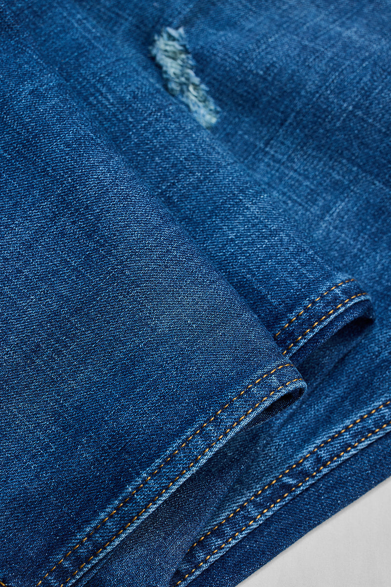 Denim Blue Distressed Bootcut Jeans