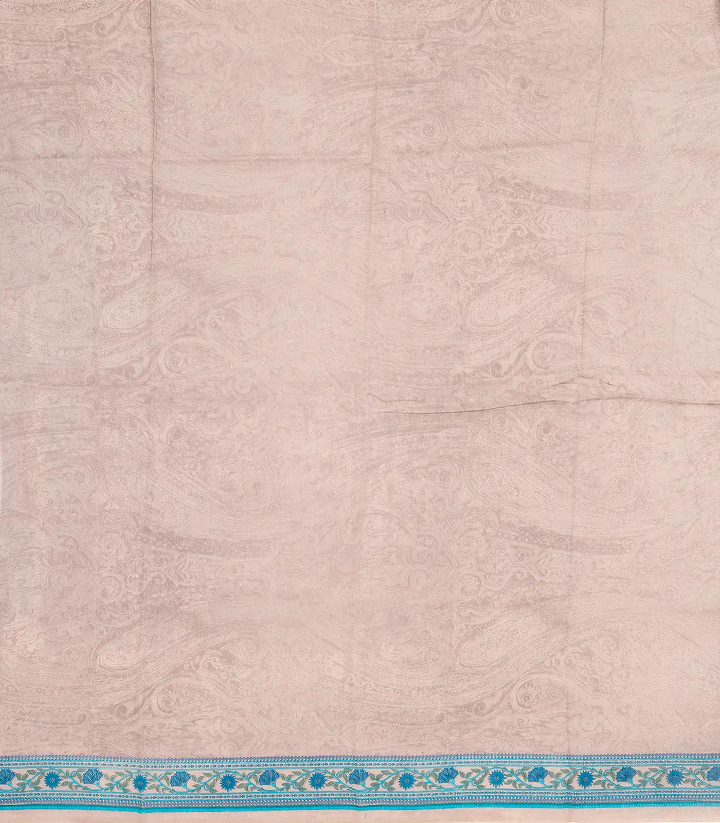 Taupe Handloom Chanderi Cotton Saree With Printed Blue Floral Motif