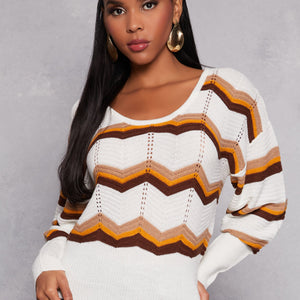 Chevron Stripe Caged Back Sweater