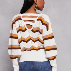 Chevron Stripe Caged Back Sweater