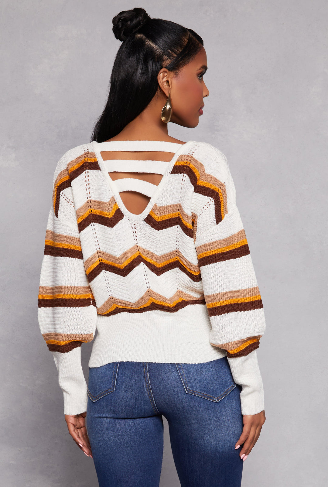 Chevron Stripe Caged Back Sweater