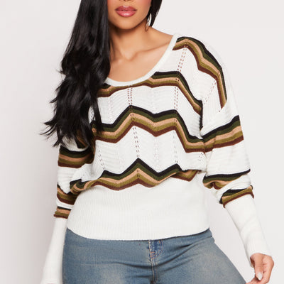 Chevron Stripe Caged Back Sweater