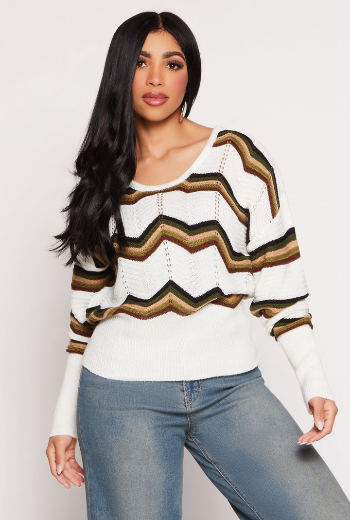 Chevron Stripe Caged Back Sweater