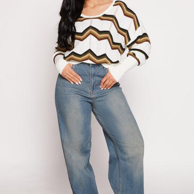 Chevron Stripe Caged Back Sweater