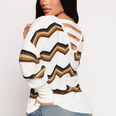 Chevron Stripe Caged Back Sweater