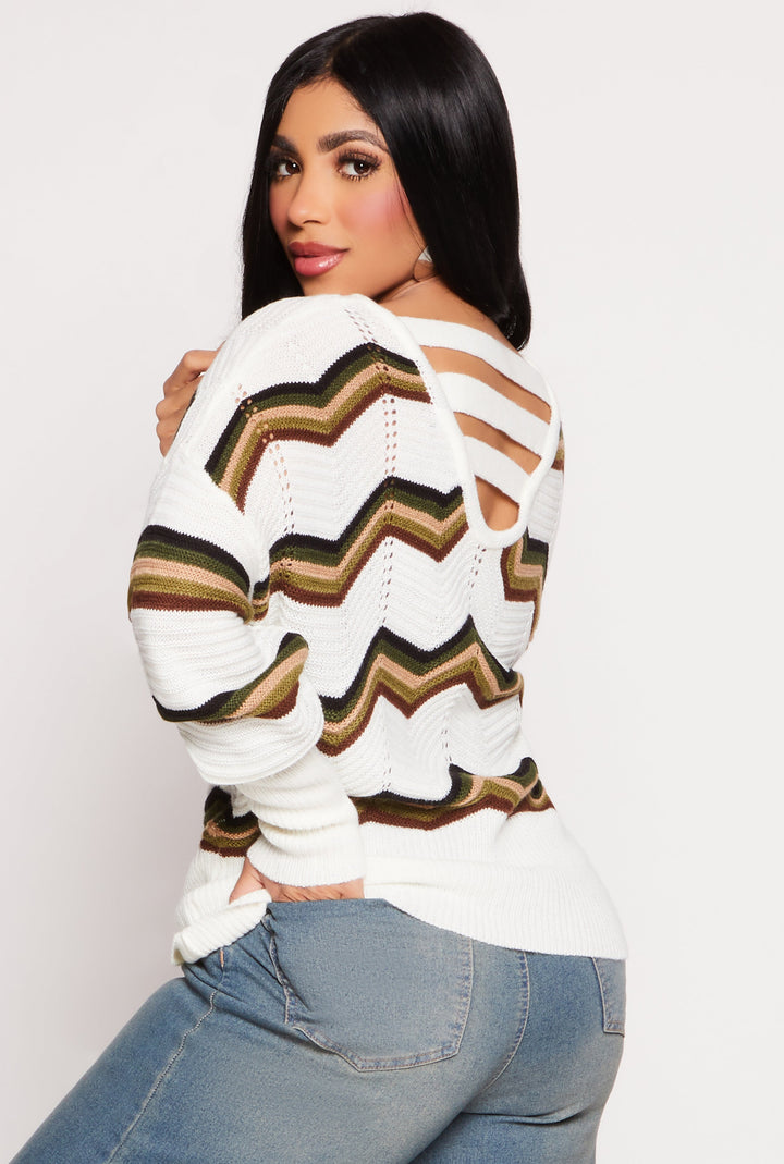 Chevron Stripe Caged Back Sweater