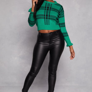 Plaid Ruffle Sleeve Sweater