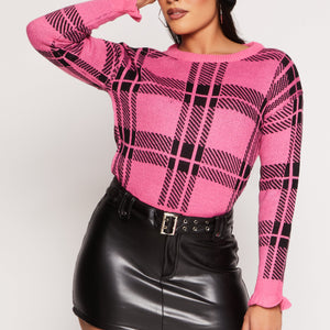 Plaid Ruffle Sleeve Sweater