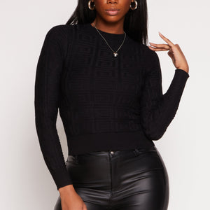 Greek Key Textured Knit Sweater
