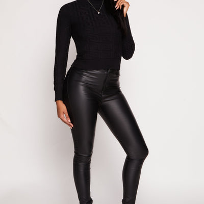 Greek Key Textured Knit Sweater