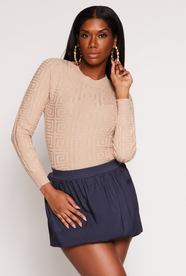 Greek Key Textured Knit Sweater