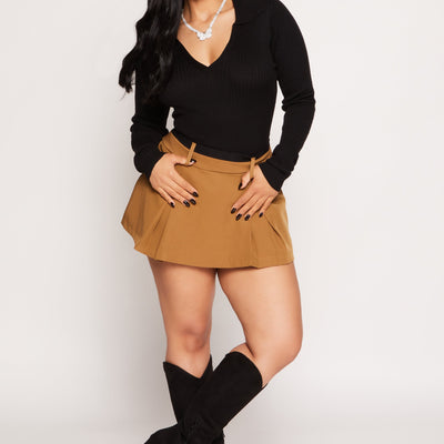 Ribbed Knit Johnny Collar Sweater