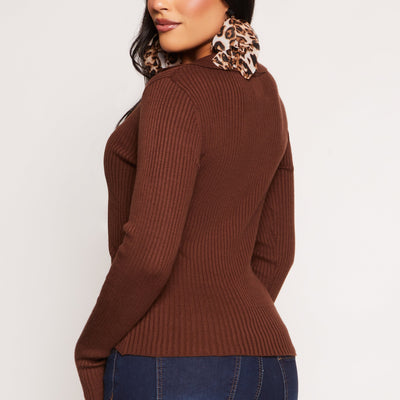 Ribbed Knit Johnny Collar Sweater