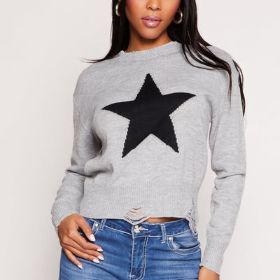 Distressed Star Graphic Crew Neck Top