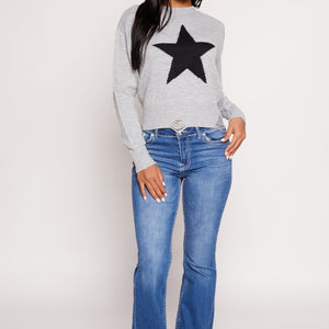 Distressed Star Graphic Crew Neck Top