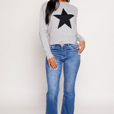 Distressed Star Graphic Crew Neck Top