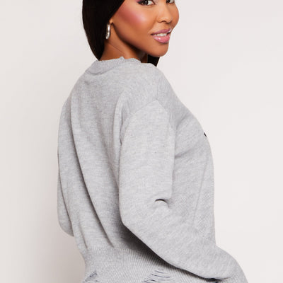 Distressed Star Graphic Crew Neck Top
