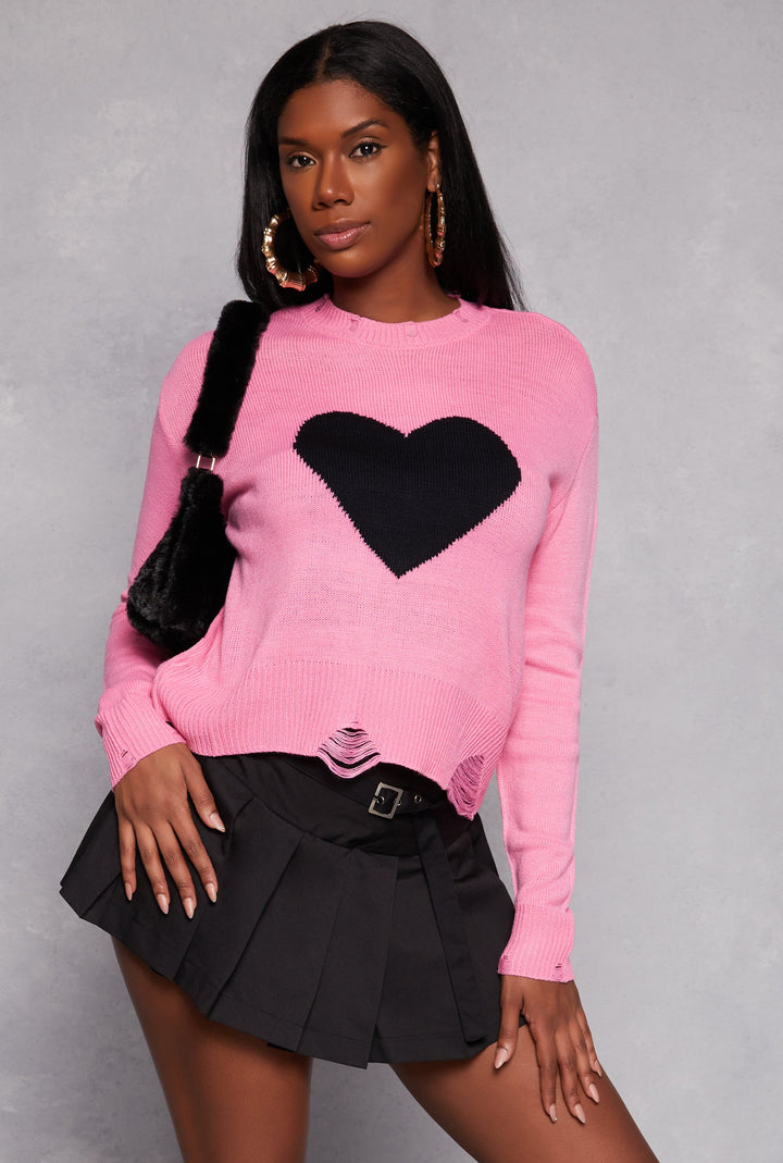 Distressed Heart Graphic Crew Neck Top