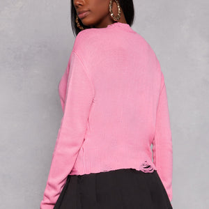 Distressed Heart Graphic Crew Neck Top
