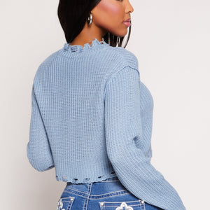 Distressed Hem Cropped Sweater