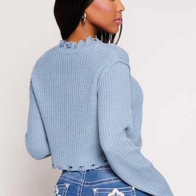 Distressed Hem Cropped Sweater
