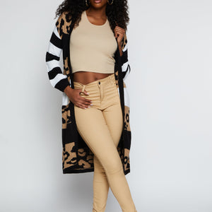 Color Block Animal Print Long Cardigan