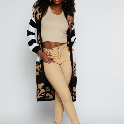 Color Block Animal Print Long Cardigan