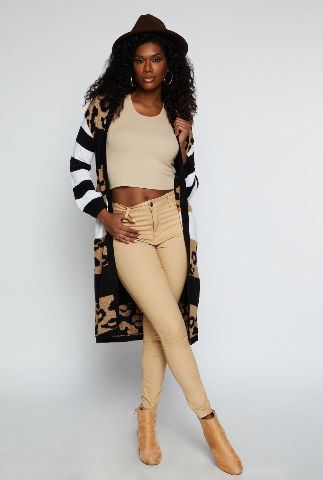 Color Block Animal Print Long Cardigan