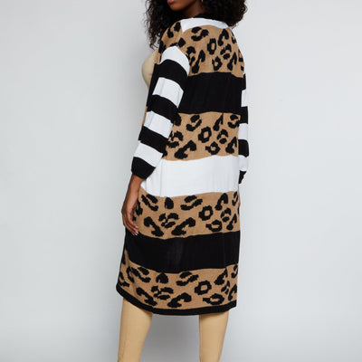Color Block Animal Print Long Cardigan