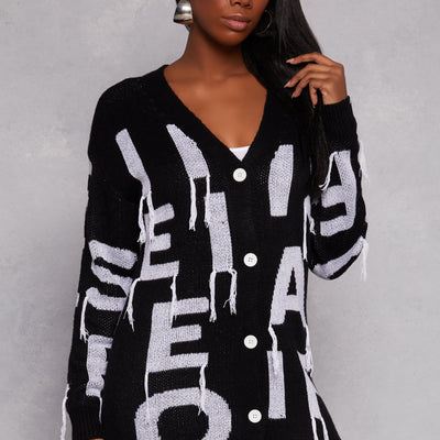 Alphabet Fringe Detail Button Front Cardigan