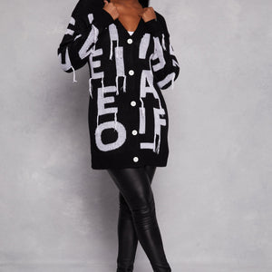 Alphabet Fringe Detail Button Front Cardigan