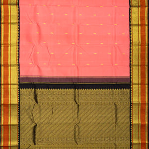 Peach Handloom Kanchipuram Korvai Silk Saree With Floral Buttas