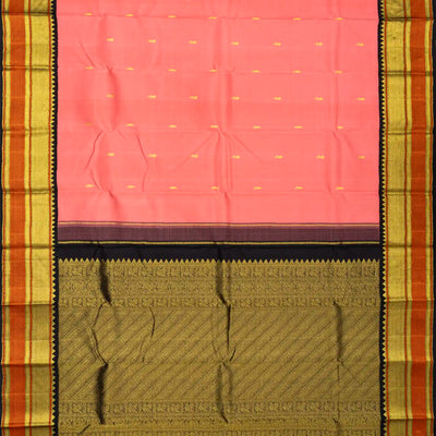 Peach Handloom Kanchipuram Korvai Silk Saree With Floral Buttas