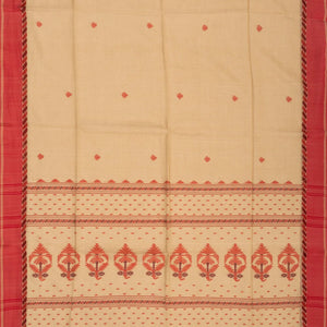 Beige Handloom Bengal Cotton Saree With Flower Buttas