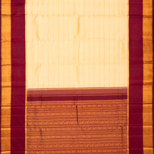 Cream Handloom Kanchipuram Silk Saree Korvai With Stripes